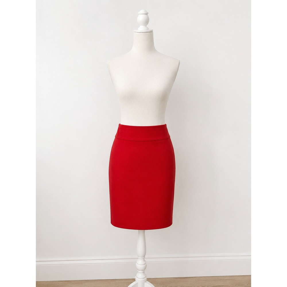 Ann Taylor Tomato Red Pencil Skirt 6 Back Vent Lined Stretchy Career Madmen